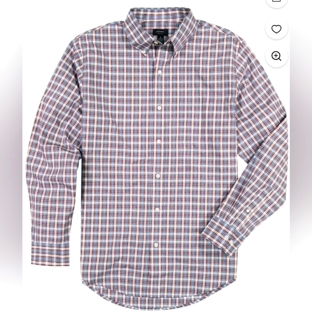 White Triditional Blue and Red Casual Button Down Shirt With Long Sleevs.